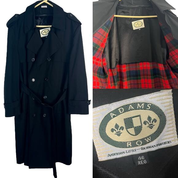Adams Row Mens Trench Coat Double Breasted Belt Liner Dark Academia SZ 46 - Picture 1 of 11